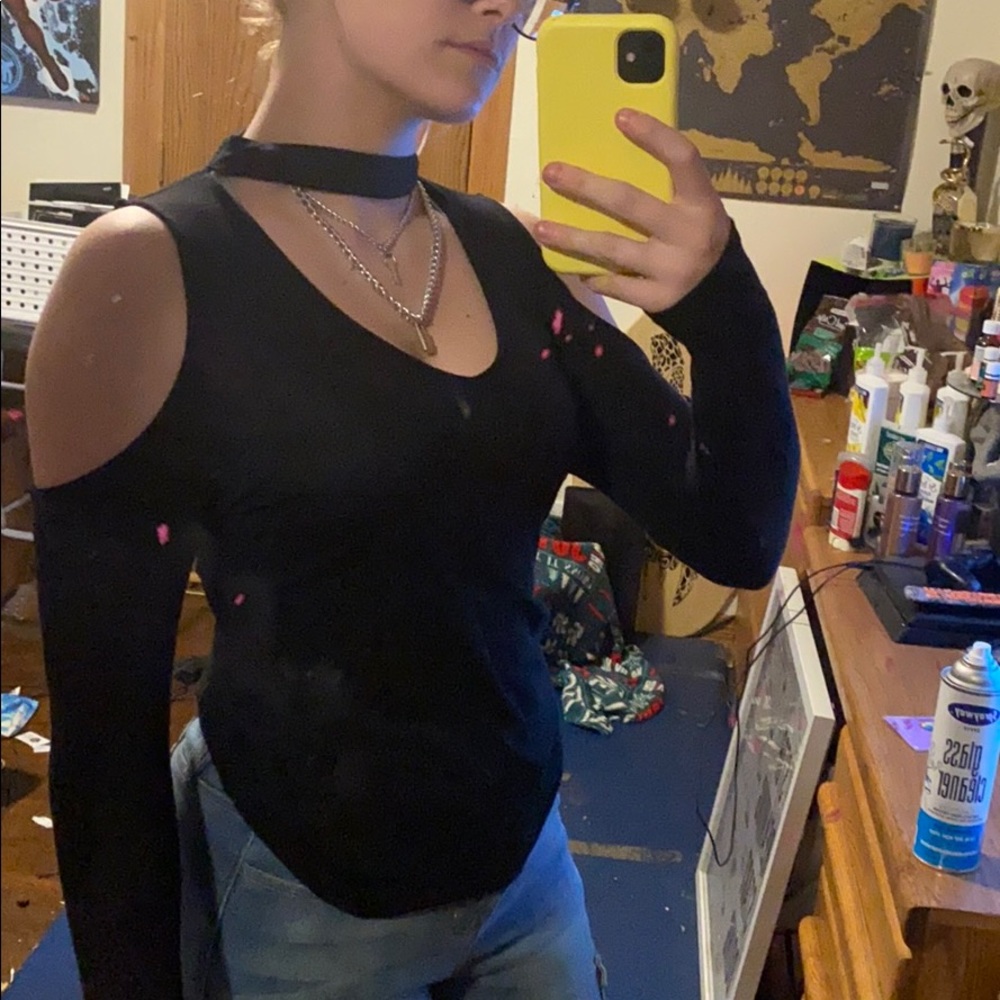 NEW Soft, Black shoulderless, long sleeve shirt,